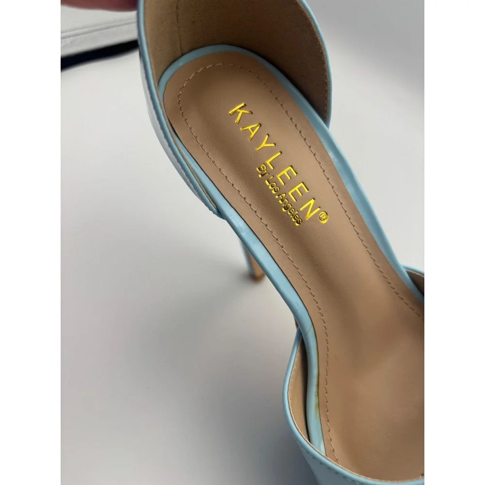 Kayleen by Los Angeles Amalea-1 Light Blue Patent Platform Ankle Strap Heels 6